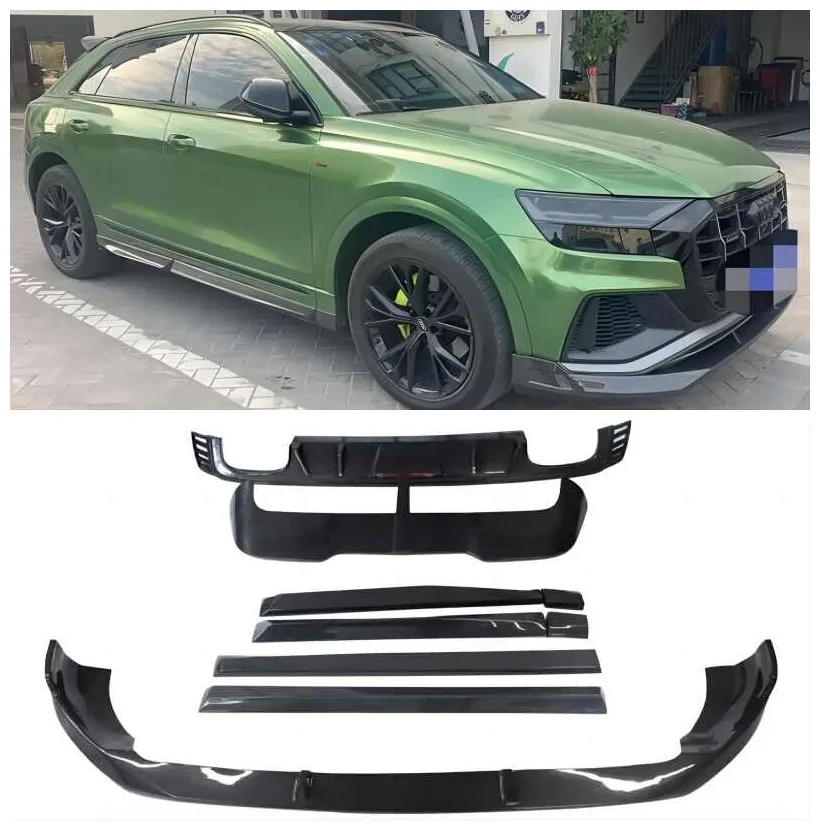 For AUDI Q8 2018 2019 2020 2021 2022 Real Carbon Fiber Front Bumper Lip Rear Spoiler Trunk Diffuser Side Skirt Body Kit