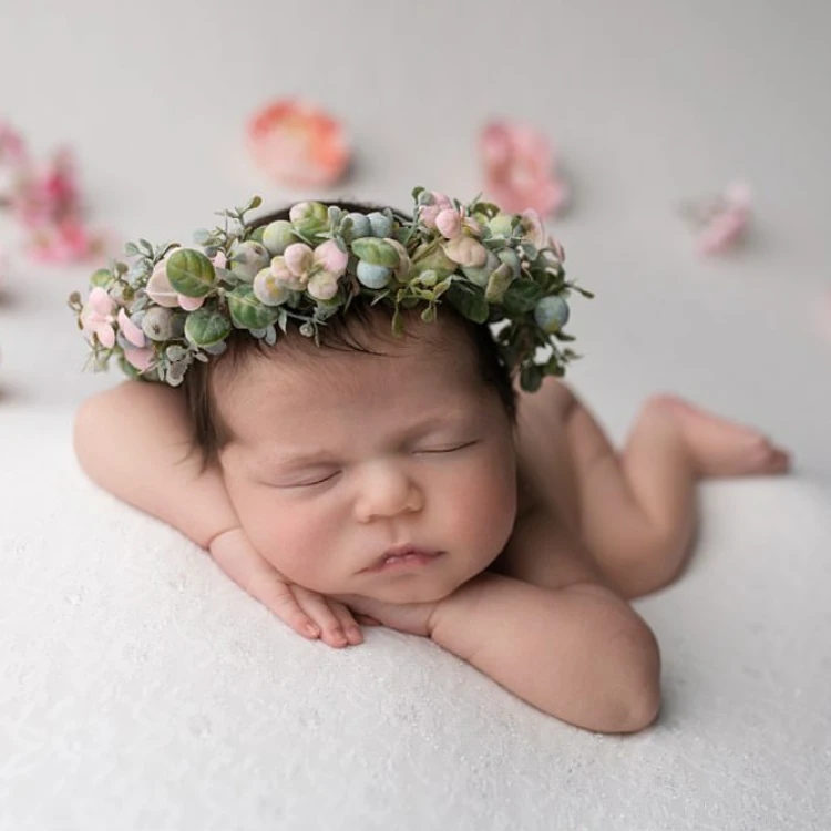 Diadema de flores de plástico para bebé, accesorios de fotografía de luna llena, guirnalda de flores, accesorios de cien días