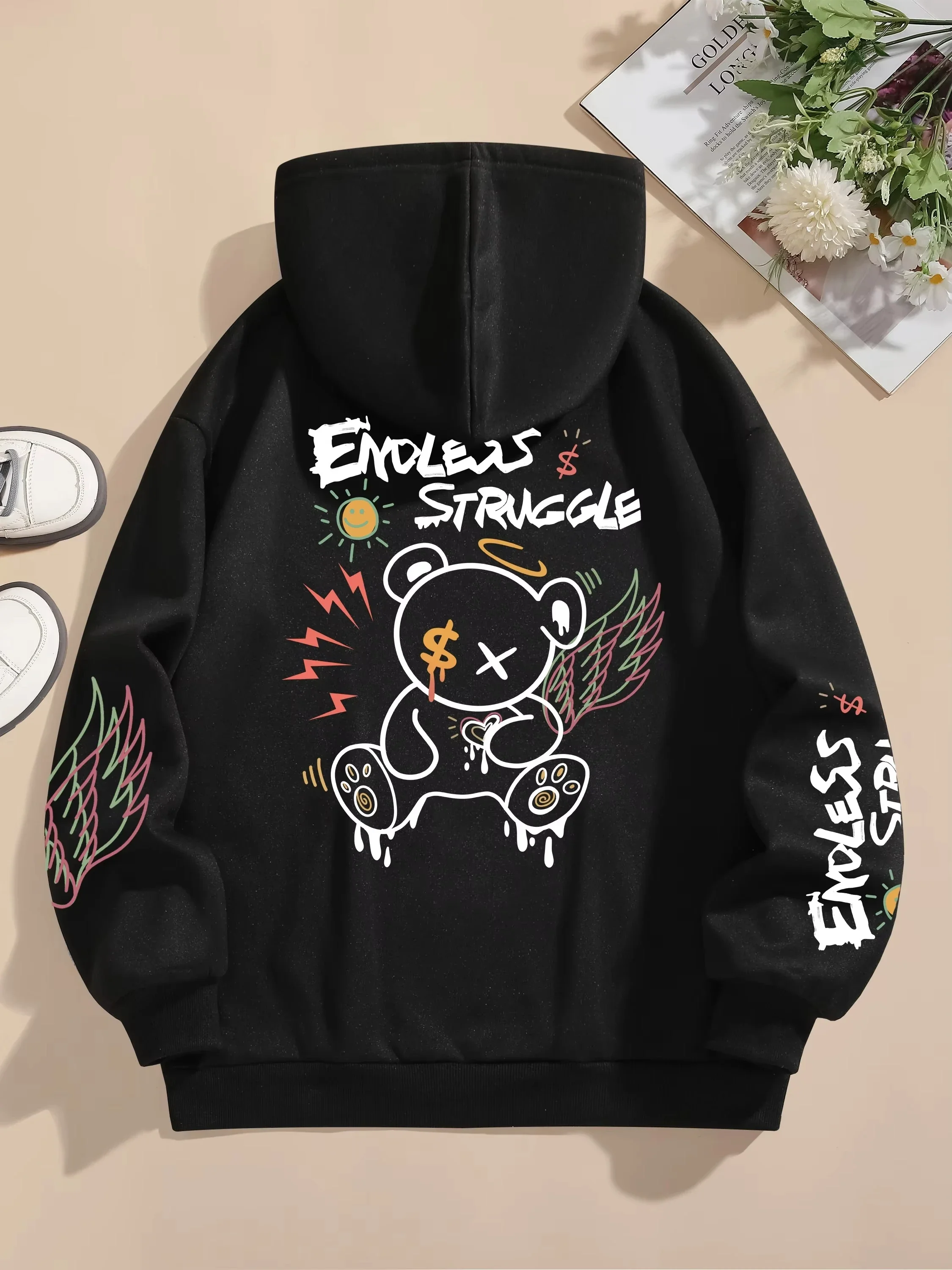 

Hot Funyy Endless Struggle Graffiti Bear Printed Hoodies Women Men Sweatshirts Street Loose Pullover Fleece Warm Tops Clothes