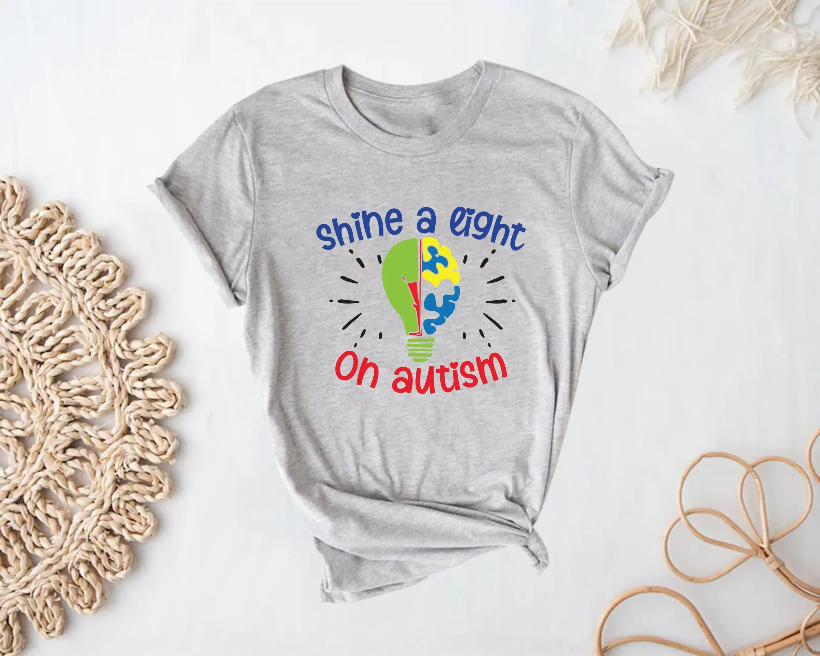 

Shine A Light On Autism T Shirt Autism'S Day Awareness Acceptance Motivational