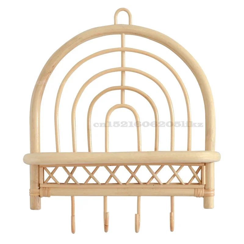 Rattan Wall Shelf, Handmade Semi-Circular Rack, Children's Room Decoration, Porch Coat Hook Home Furnishings, Boho Decor