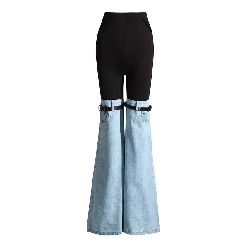 

Fashion 100 Flared Jeans Women 2023 New High-waisted Design Sense Splicing Small Style Slim Casual Pants