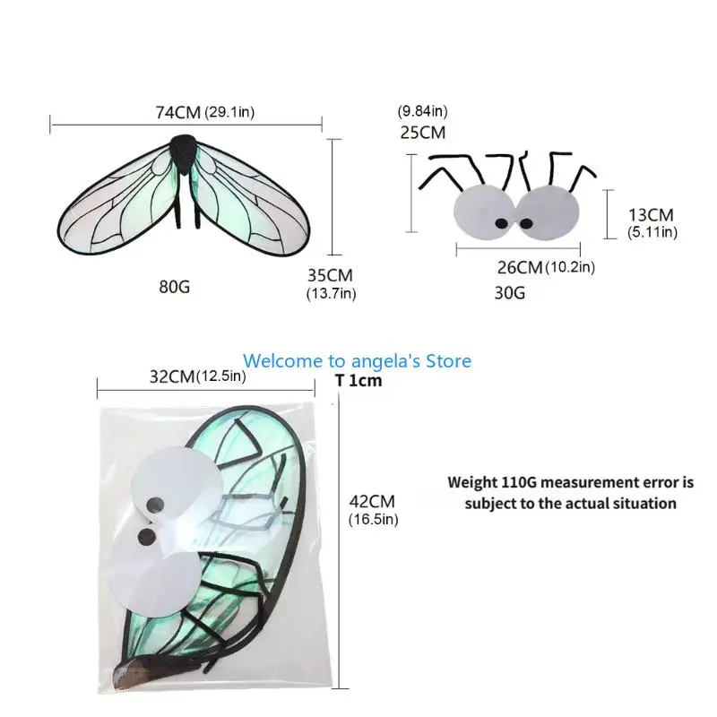 X4YC Fly Costume Halloween Costumes Insect Costume Accessories Bugs Wing Fly Mask