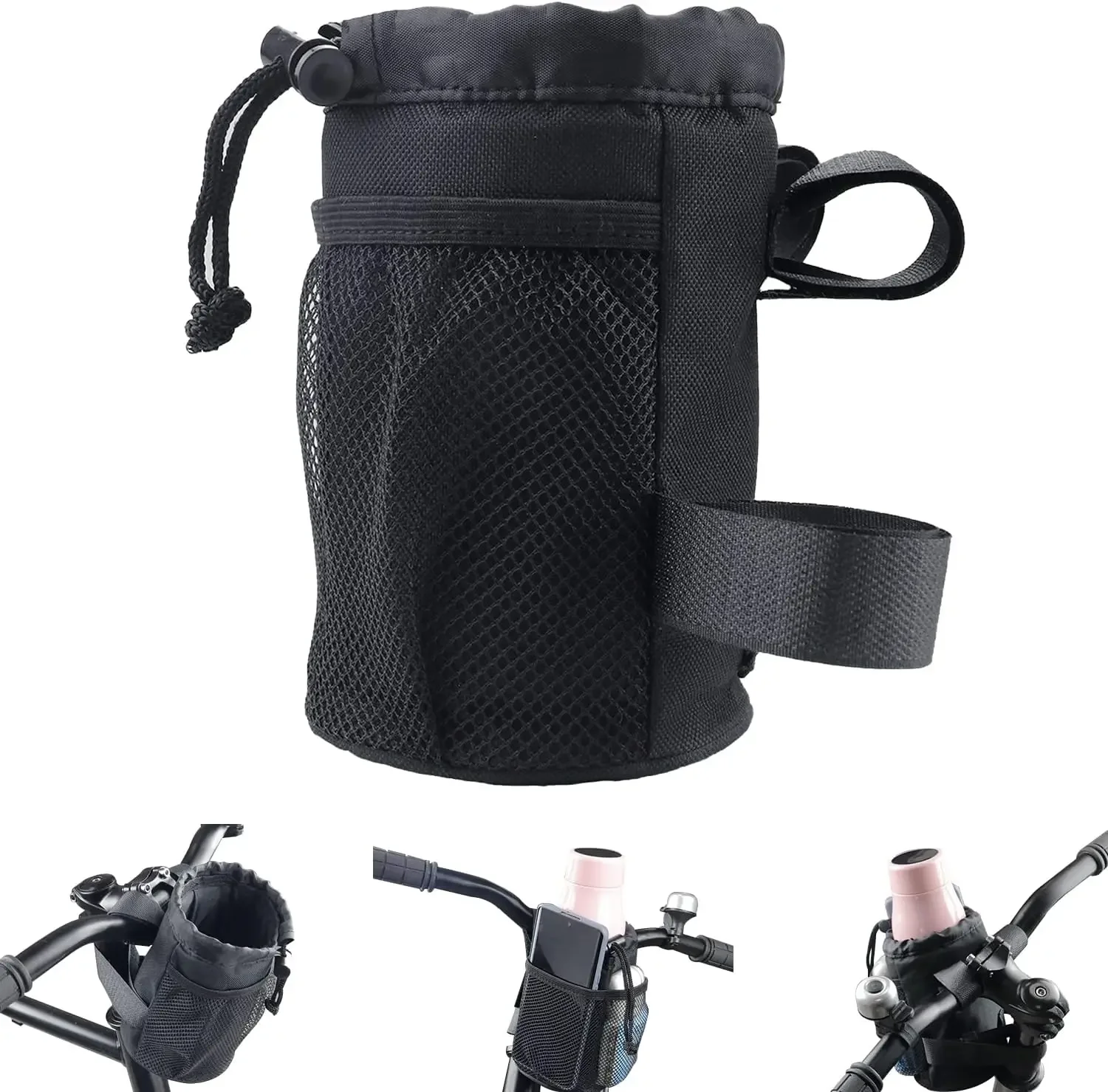 

2in1 Bicycle Handlebar Phone Holder Bike Water Bottle Holder Mesh Pocket Universal Fit Mountain Road e-Bike Kids Bike Wheelchair