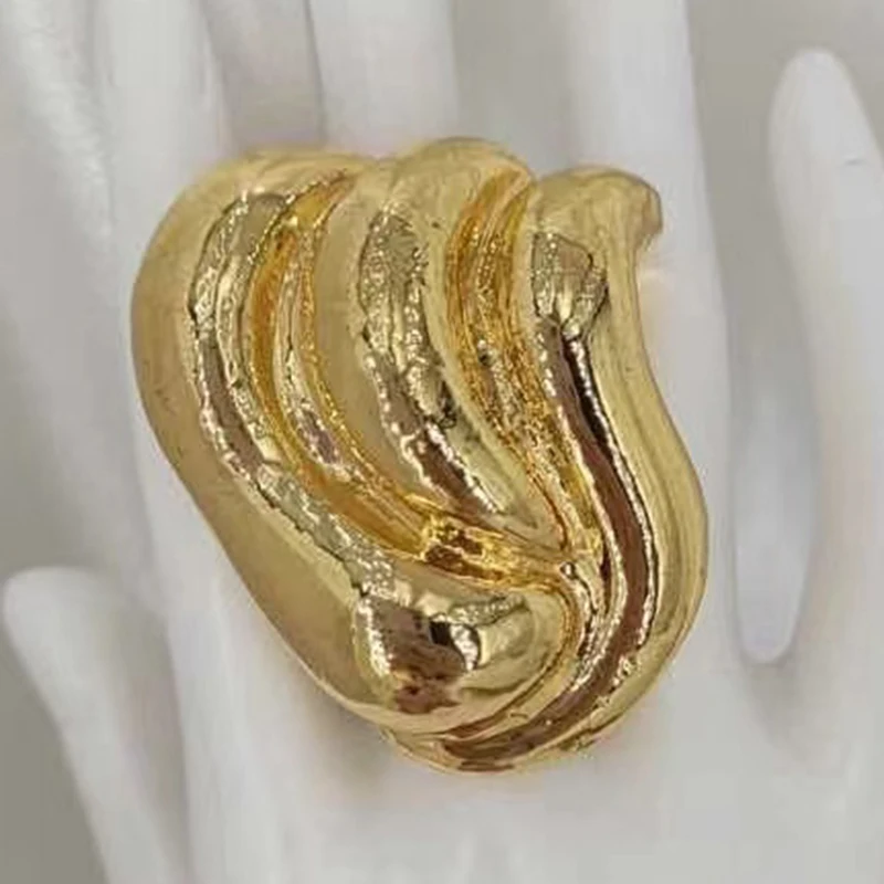 New In Fashion Sterling Gold Ring For Women Jewelry Wide Simple Vintage Handmade Ring Allergy For Party Birthday Gift