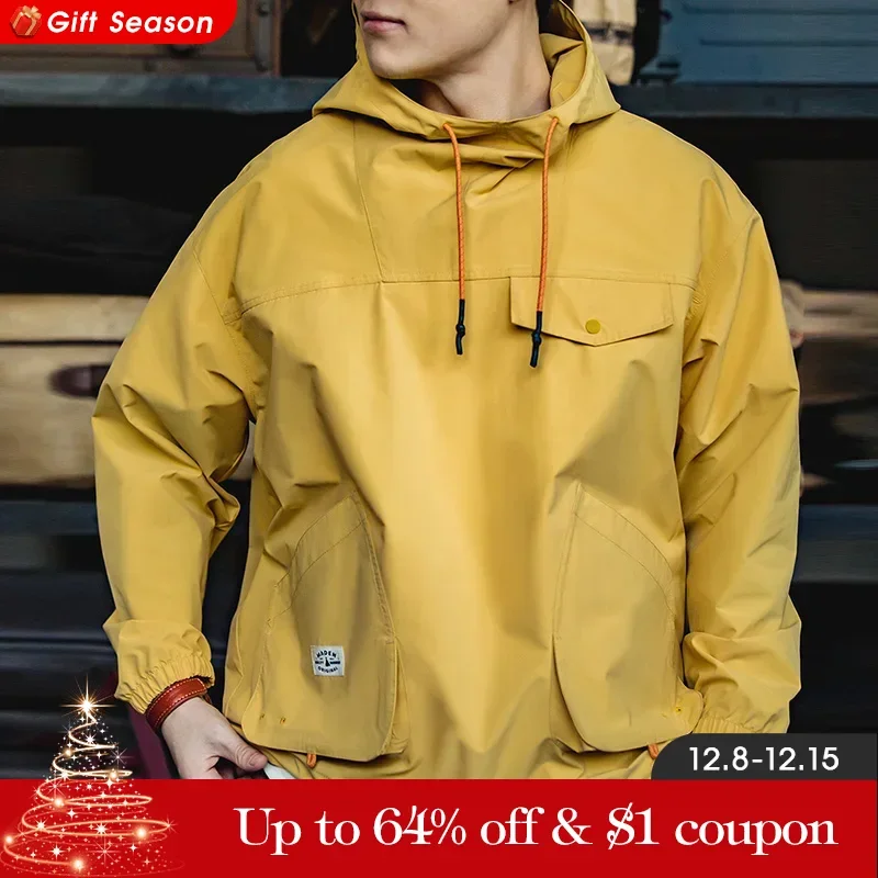 Maden montanha ao ar livre multi-bolso com capuz jaquetas masculinas primavera oversize windbreak parka gengibre escalada outerwear jaqueta pista