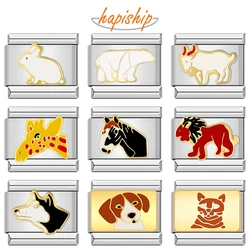 Hapiship 9mm Width Original Daisy Animal Cat Dog Horse Rabbit Lion Bear Wolf Sheep Charm Fit Bracelet Stainless Steel Link DJ42A