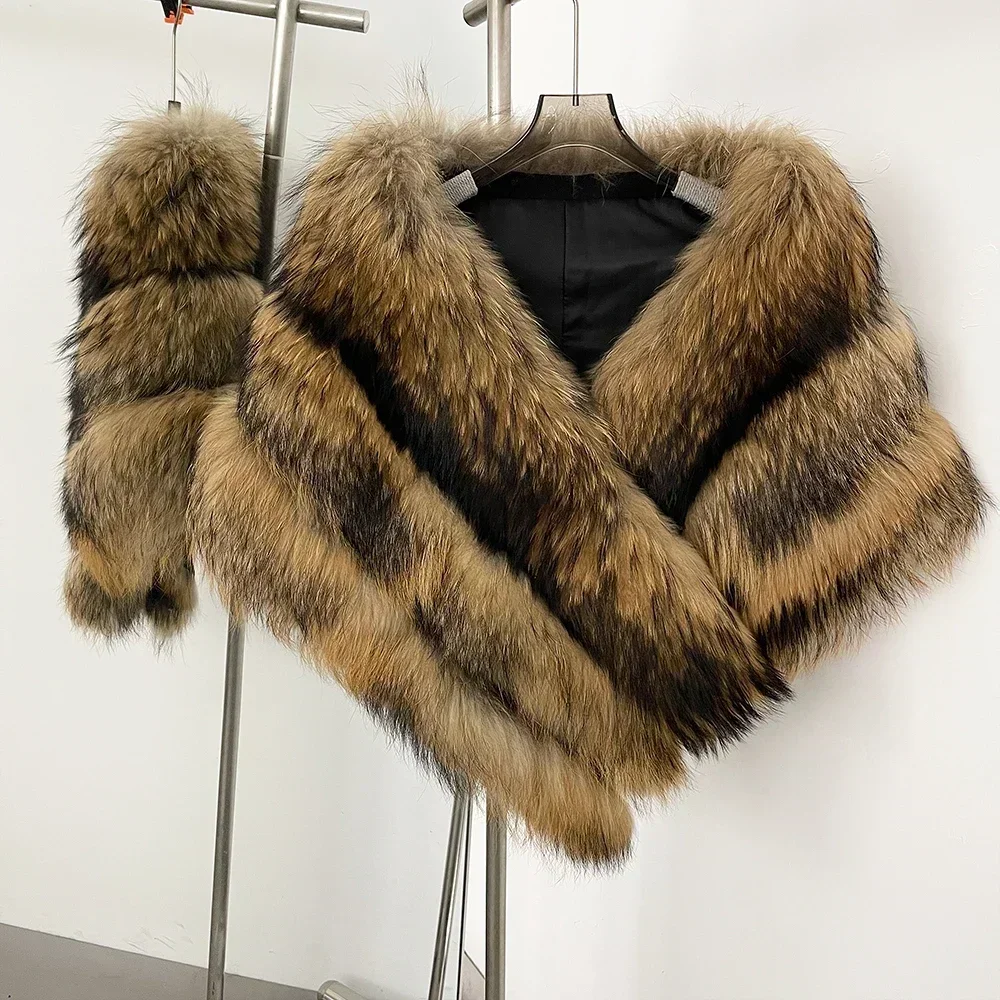

Natural Raccoon Fur Coat Warm Clothes Lady Shawl Women 2025 Winter Top Clothing Fur Jacket Fashion Real Fur Cloak Tippet Female