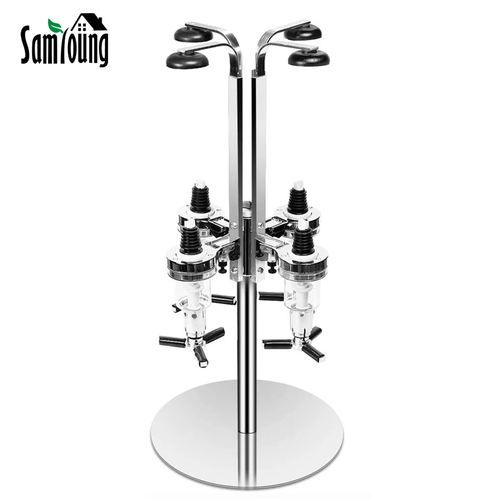 Rotatable Cocktail Shaker Stand, 4 Bottle Liquor Dispenser, Wine Rack, Beer, Alcohol, Bar, Beverage, Divider