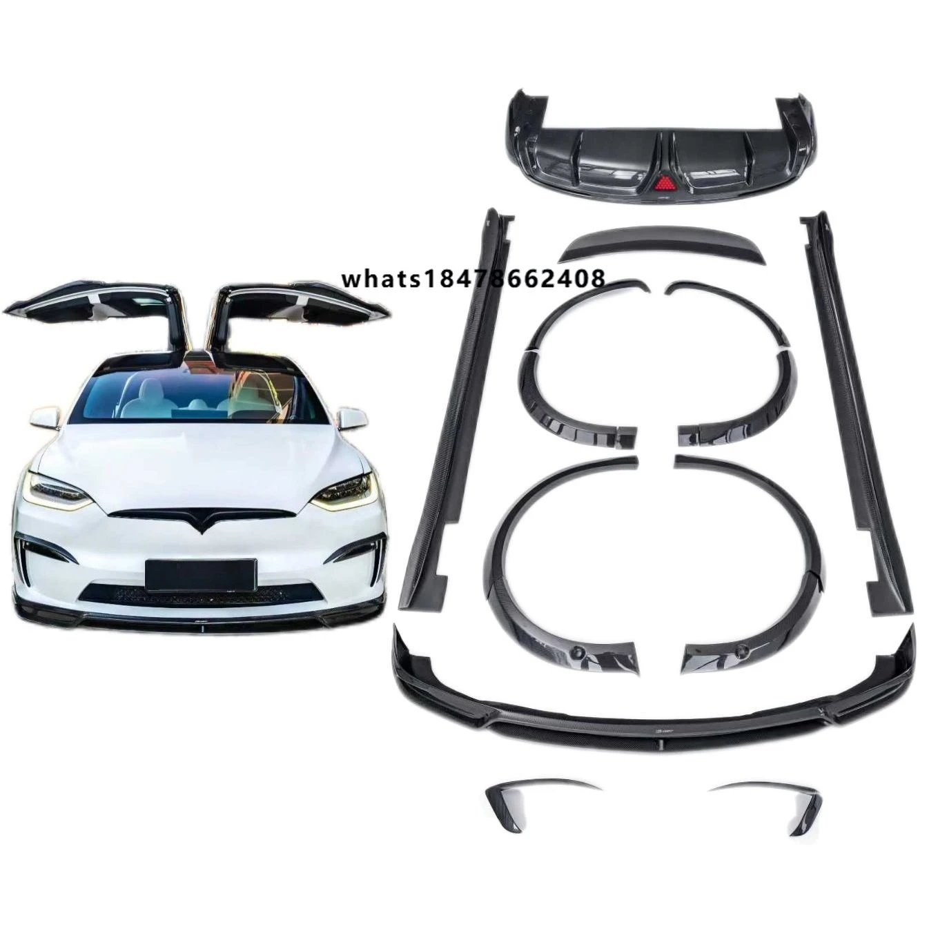Best-selling dry carbon fiber body kit for Te-sla Model X CMST-style body modifications, front and rear diffuser wheel arches