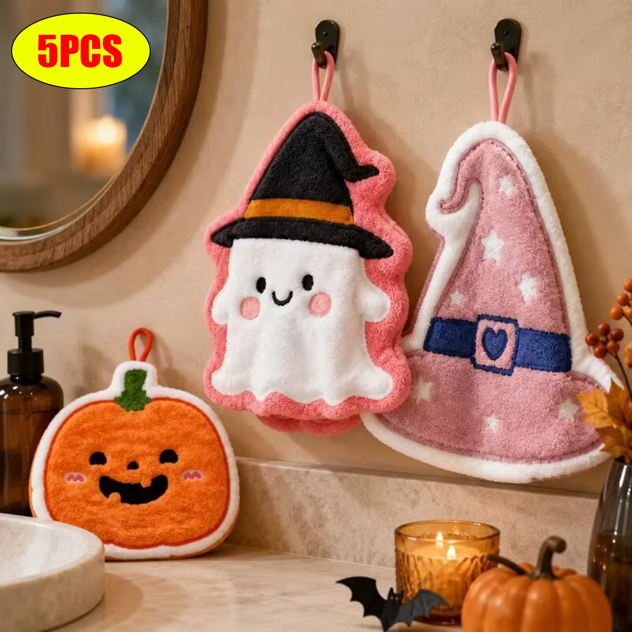 Funny Halloween Hand Towels, Pumpkin Ghost Witch Hat Moon Bat Hanging Towels for Kitchen Bathroom Decor For Kitchen Washstand