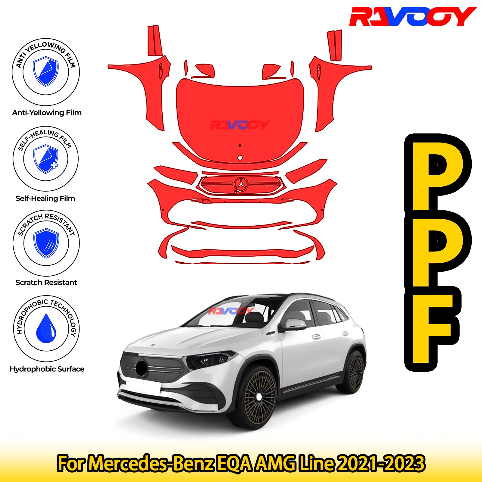 

For Mercedes-Benz EQA AMG Line 2021-2023 Glossy Matte Black Precut front PPF Kit Paint Protection Film