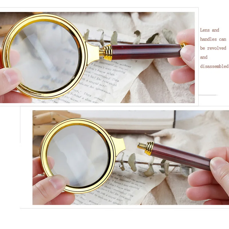 60mm 70mm 80mm lente d'ingrandimento portatile 10X lente d'ingrandimento con manico retrò lente d'ingrandimento per occhi