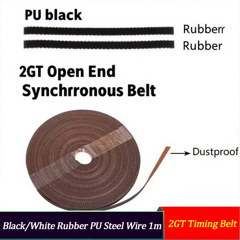 

Black/White Rubber PU Steel Wire 1m 2GT Timing Belt, Open End Dust-Proof for 3D Printer Parts, High-Precision Transmission Belt