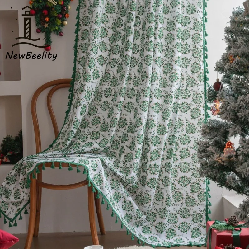 

Gold-stitched edelixir Christmas Curtains for Living Dining Room Bedroom Kitchen Curtain Semi-blacked Bay Window Balcony Decor