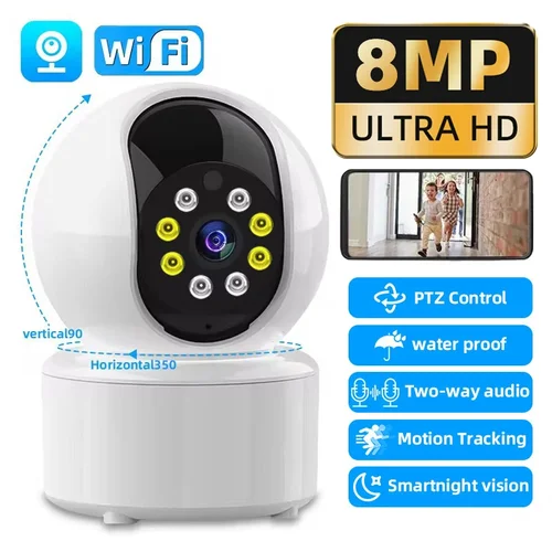 Cámara IP inteligente WiFi de 8MP, Monitor de seguridad para el hogar para interiores, cámara PTZ, seguimiento automático de vídeo, cámara de vigilancia de Audio bidireccional