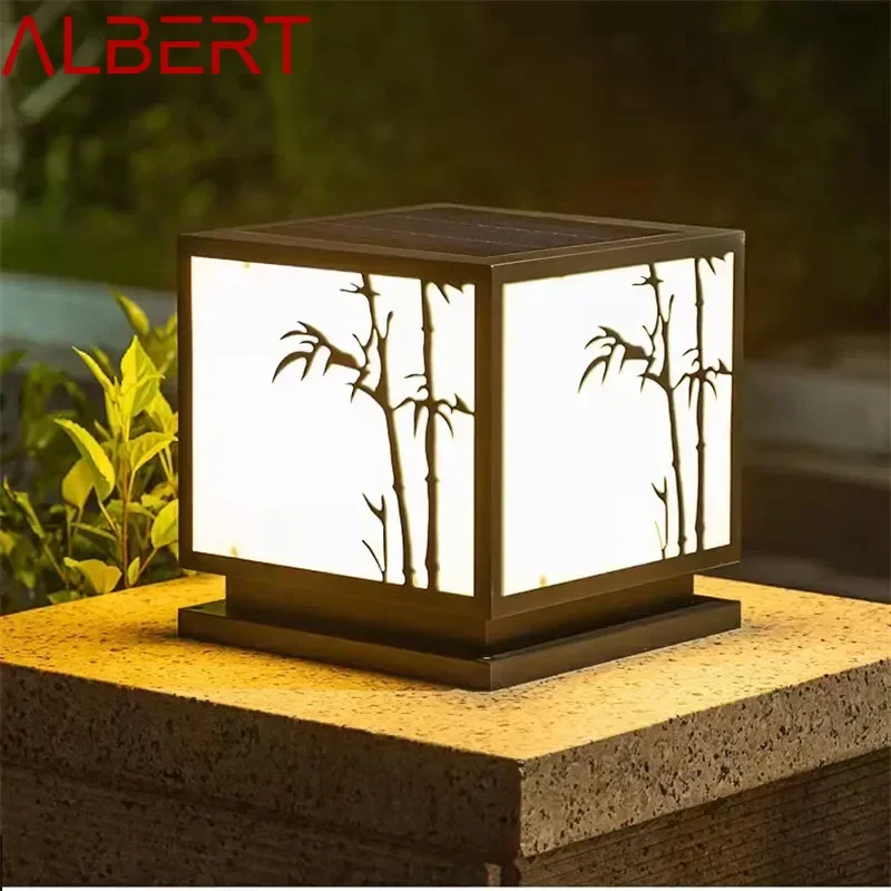 ALBERT กลางแจ้งพลังงานแสงอาทิตย์ Vintage โพสต์โคมไฟ Simple Square เสากันน้ําโมเดิร์น LED สําหรับ Home Villa Garden Patio Decor