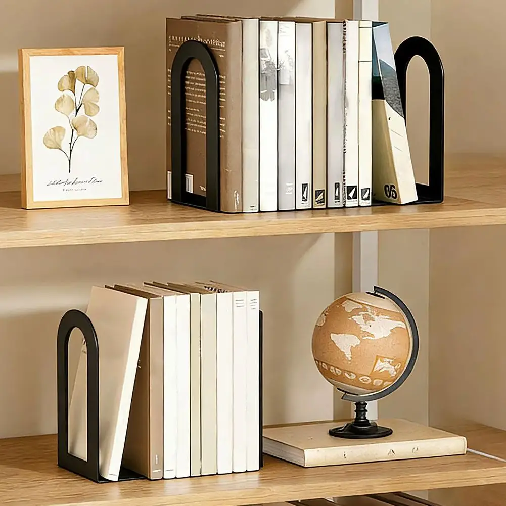 2Pcs L Shaped Desk Bookends Iron Book Stand Durable Book Holder Simple Display Book Support Rack Non Slip Shelf Holder