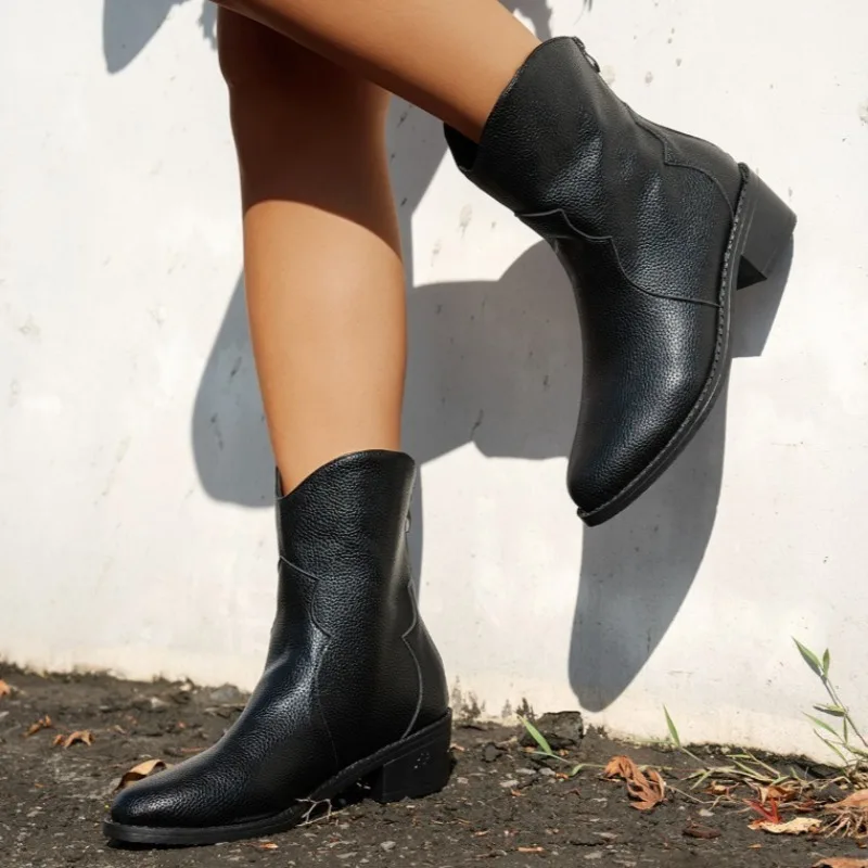 

Mid Heels Fashion Ankle Shoes Winter Designer Chunky Shoes 2025 New Elegant Short Boots Dress Pumps Classical Party Zapatillas