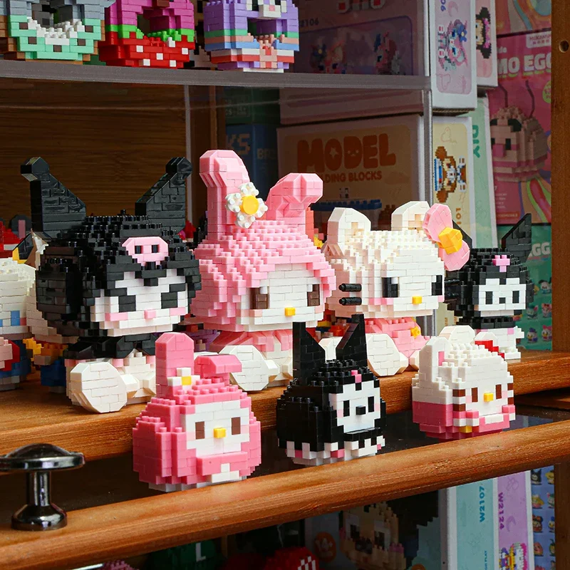 Disney Kawaii Hello Kitty Kuromi My Melody LinaBell Action Figure Building Blocks for Children Toys Anime Figure 3D Toys Gifts