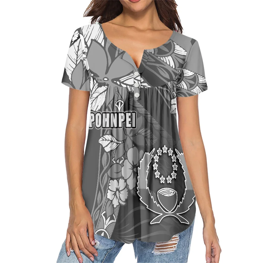 Factory Outlet Short Sleeve Ladies Sexy Shirt Women T-shirt Polynesian Tribal Samoa Pohnpei Islands Flowers Print Custom T-shirt