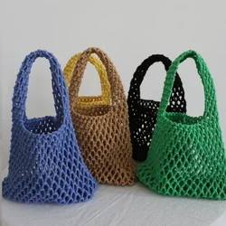 Crochet Hand Knit Bag Macaron Cotton Rope Hollow Out Handbag Straw Bag Korea Beach Woven Fishnet Bag