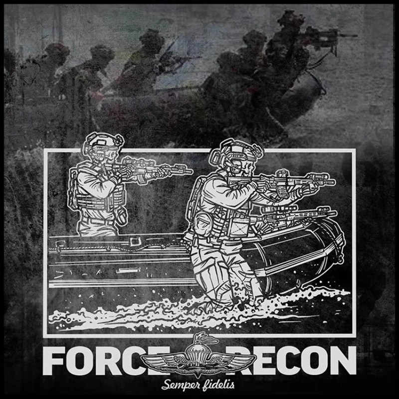 T-shirt a maniche corte casual tattica da uomo in puro cotone con stampa di fan militari di ricognizione della forza marina delle nuove forze speciali