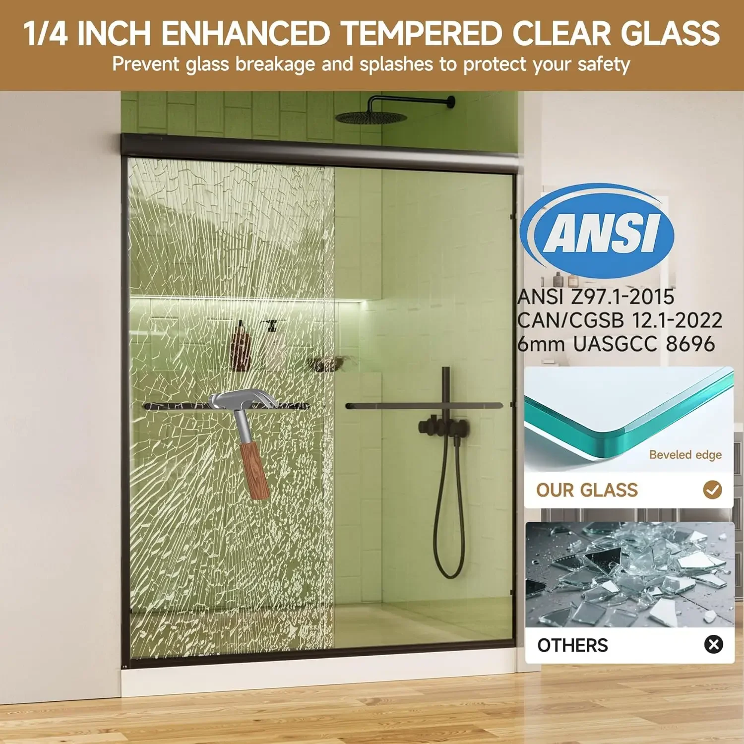 

Shower Doors, 56–60'' W x 72'' H Sliding Glass Shower Door, Matte Black Aluminum Frame, 1/4'' (6mm) High-Strength Tempered Glass