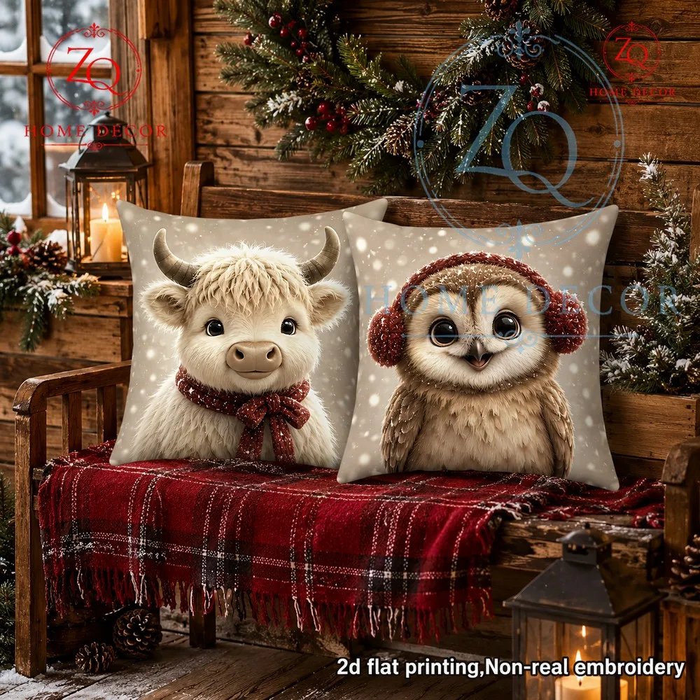 Warm winter lighting snow scenes paired with cute calf owl designs cree cozy soothing ambiance perfect Christmas season decor