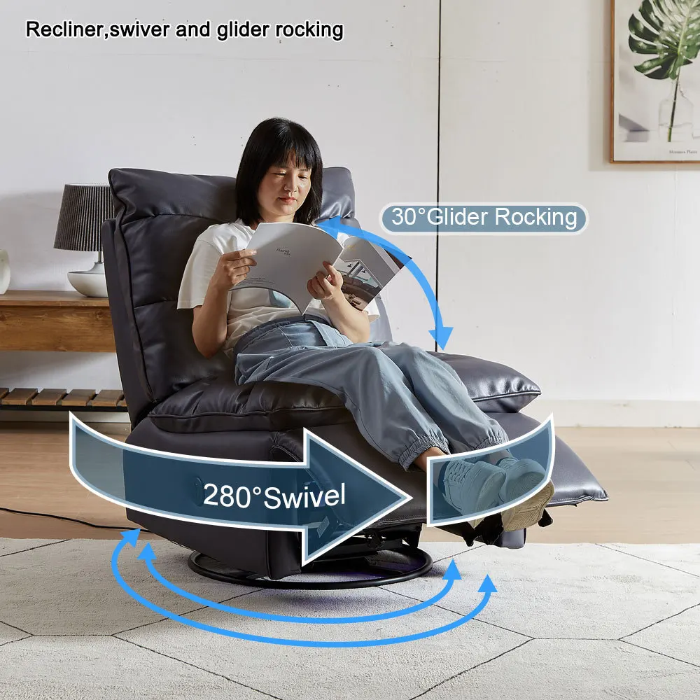 Modern Single Recliner Sofa With Manual SwingRotate Feature High Quality Leather Upholstery Fabric