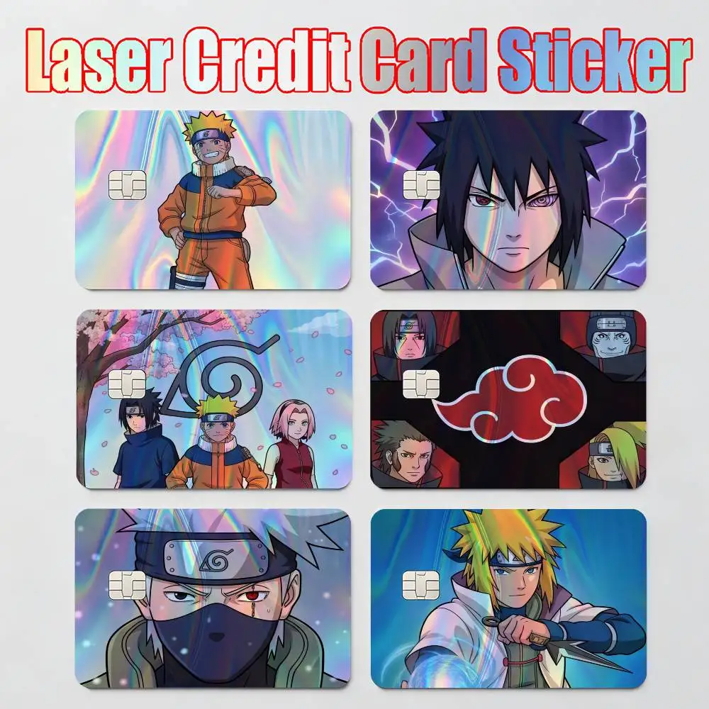 poster NARUTO Uzumaki Sasuke Sakura Kakashi Uchiha Itachi Laser Reflective Card Skin Sticker For Debit Credit Card