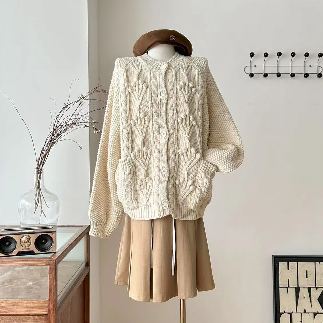 

Женский осенне-зимний свободный кардиган с круглым вырезом и длинными рукавами с цветочным принтом, женский однотонный однобортный элегантный кардиган, верхняя одежда