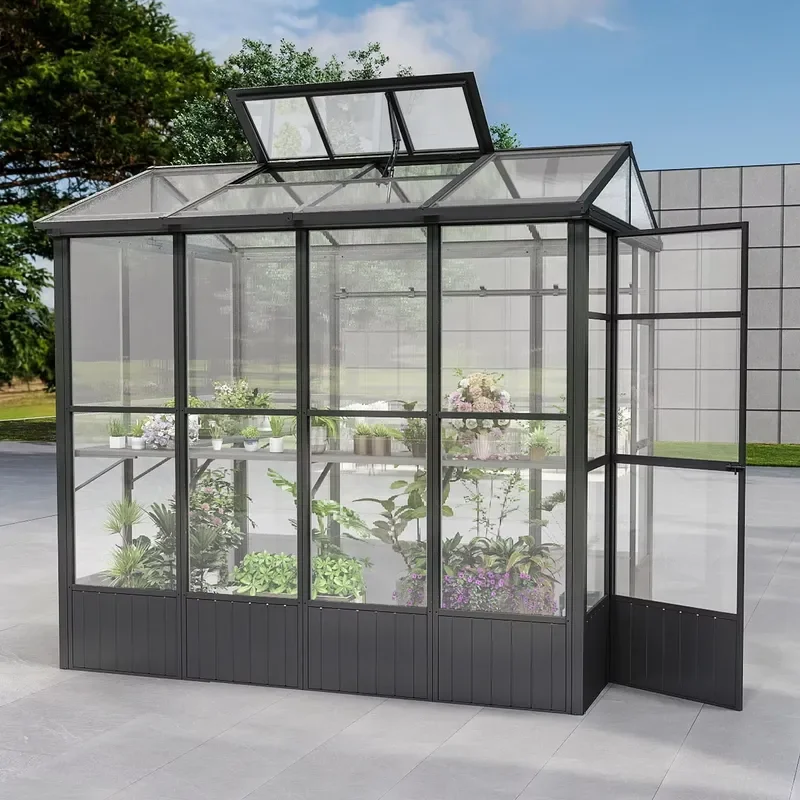 6.5x8FT Fully Auto Temperature Control Aluminum Greenhouse Extra 7.8FT Walk-in Height Polycarbonate Green Canopy Gazebo