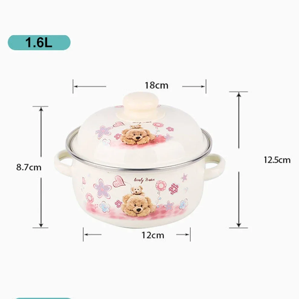 7 Inches Thicken Double Ears Stew Pot 1.5L Porcelain Enameled Soup Bowl With Lid Instant Noodle Bowl Induction Cooker Pot