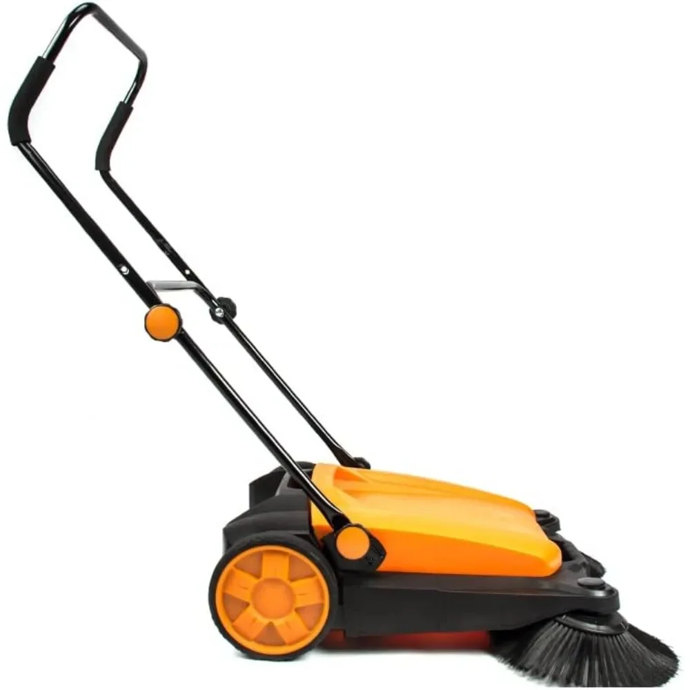 Walk-Behind Manual Push Floor Sweeper - 6.6 Gallon Capacity, 27.5