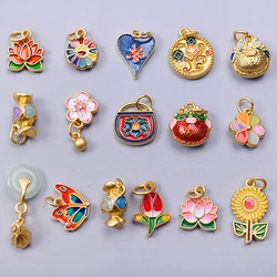 16pcs/Lot Mixed Plant Flower Enamel Charms For Jewelry Making Supplies Gold Color Sunflower Tulip Pendant DIY Bracelets Necklace