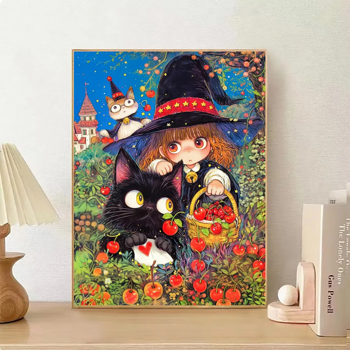 Fruit Roll Up - DIY ダイヤモンドペインティングかわいい漫画リトルウィッチ黒猫チェリーフルーツファンタジー城森林パターン手作り家の装飾ギフト