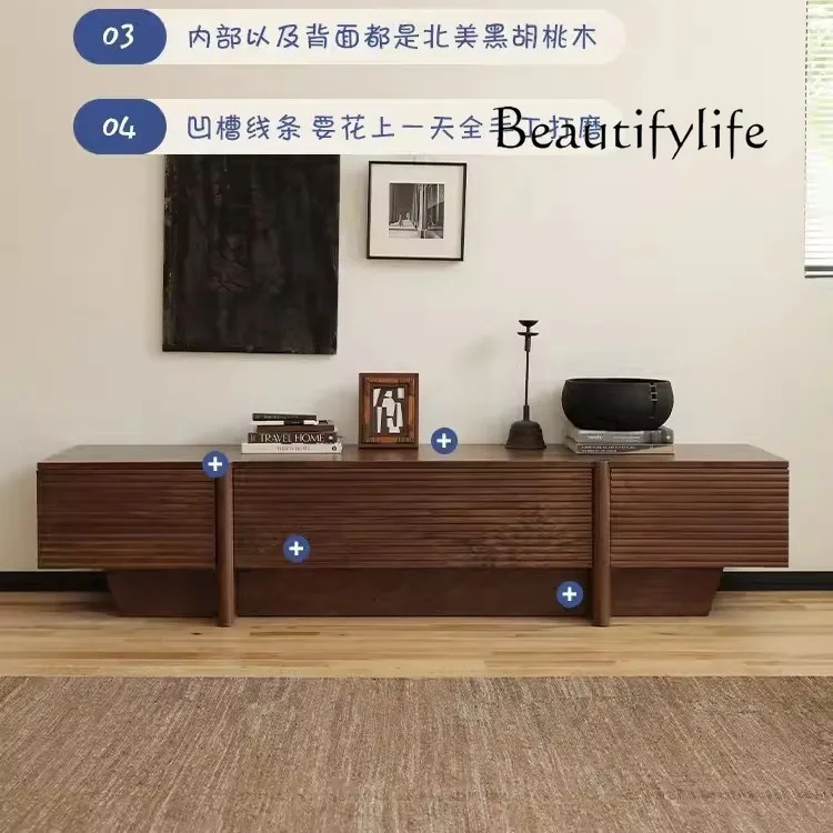 خزانة تلفزيون من خشب الجوز الأسود في أمريكا الشمال، خزانة صوتية وبصرية، خزانة أرضية لغرفة المعيشة، خشب الكرز، خزانة من الخشب الصلب بالكامل #2
