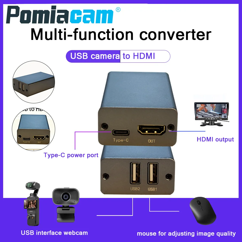 USB Camera To HDMI Converter 4K@30Hz Plug and Play Low Latency Compatible with USB Cameras Pocket 3 Endoscope Classroom Teaching
