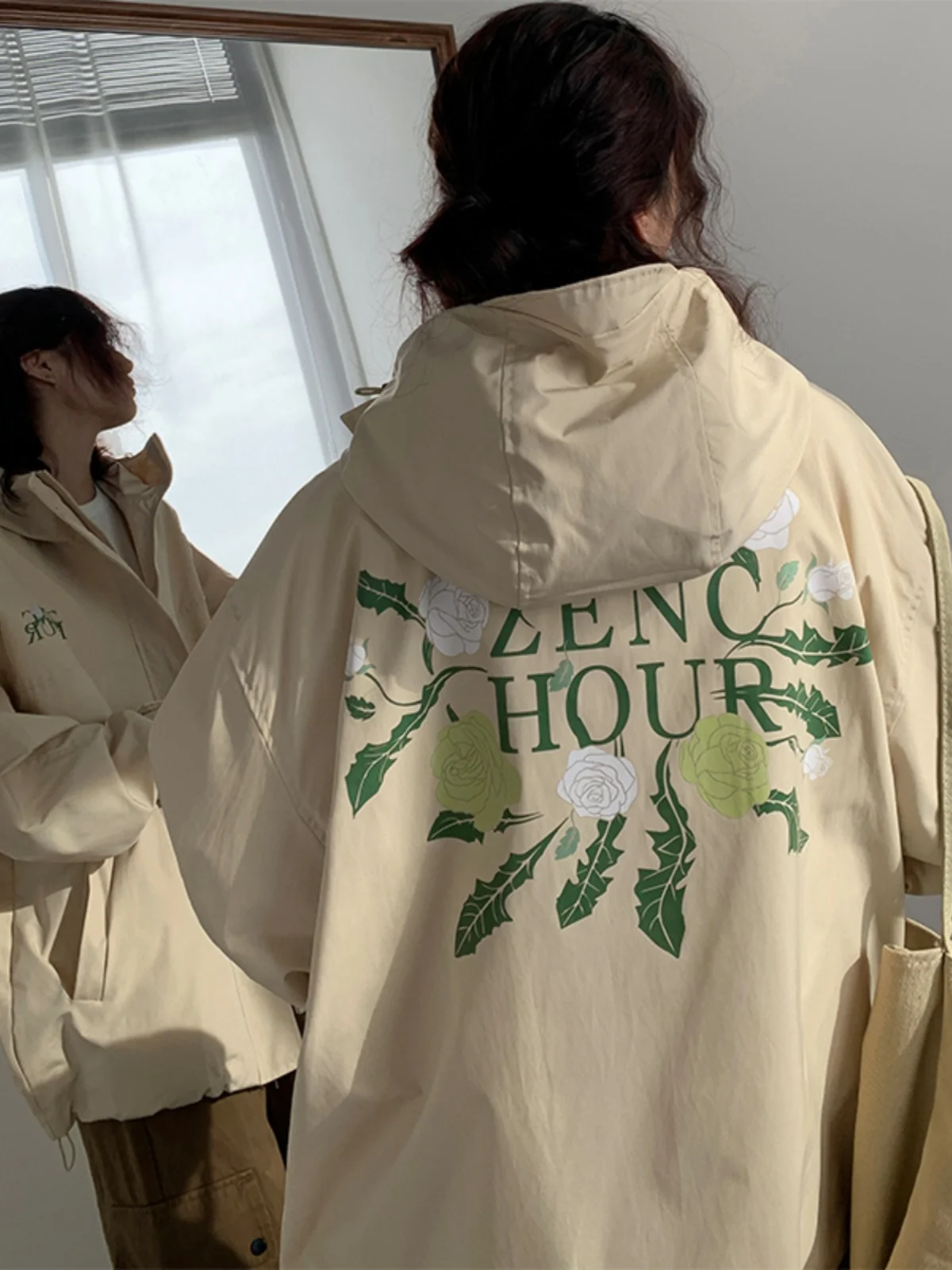 

Khaki Spring Autumn Men's Jaet Outdoor Spor Casual Sle Zipper Closure Long Sve Anti-Wind Printed Couple's Jaet