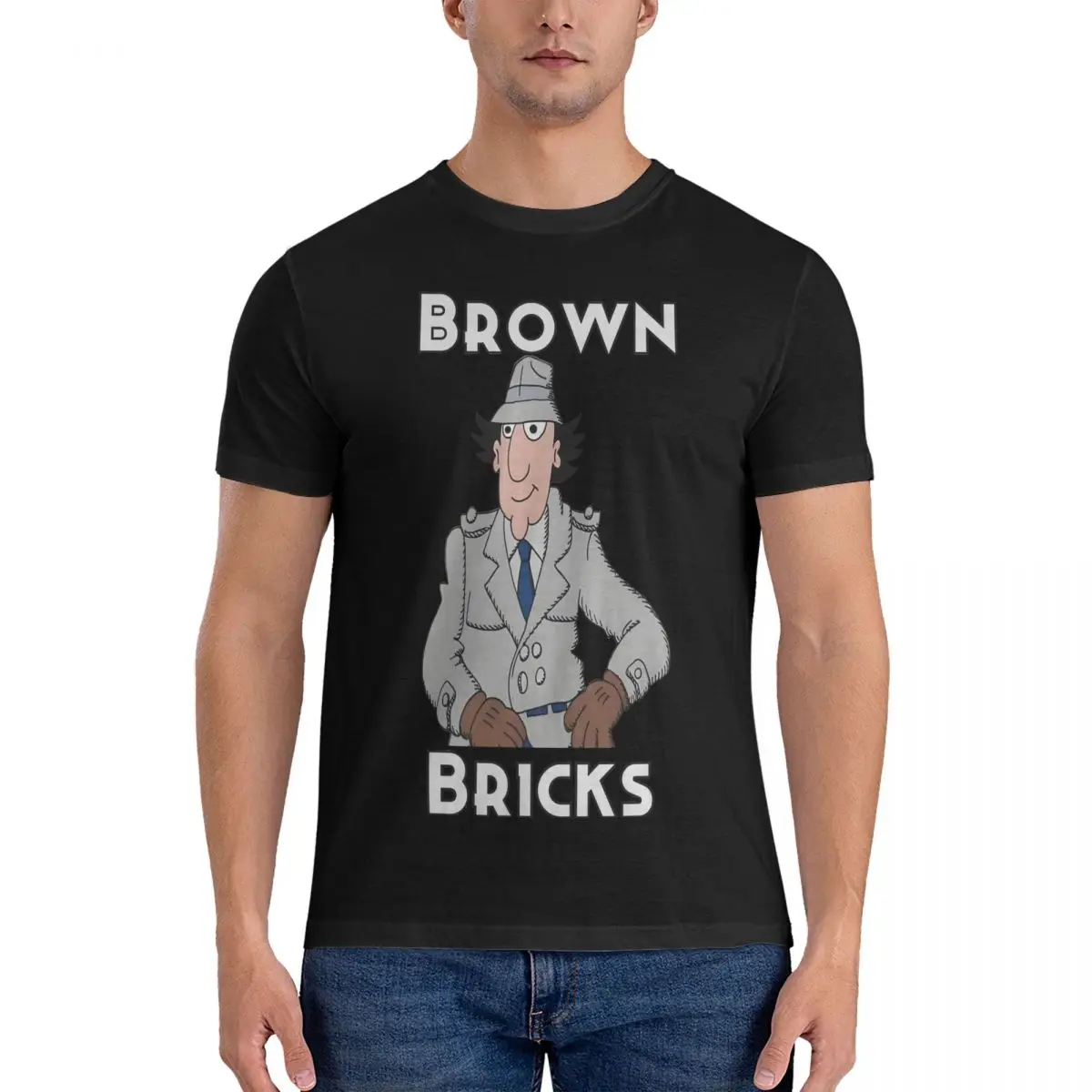 Men's T-Shirts Inspector - Brown Bricks In Minecrap Funny Cotton Tee Shirt Short Sleeve Inspector Gadget T Shirt Round Collar