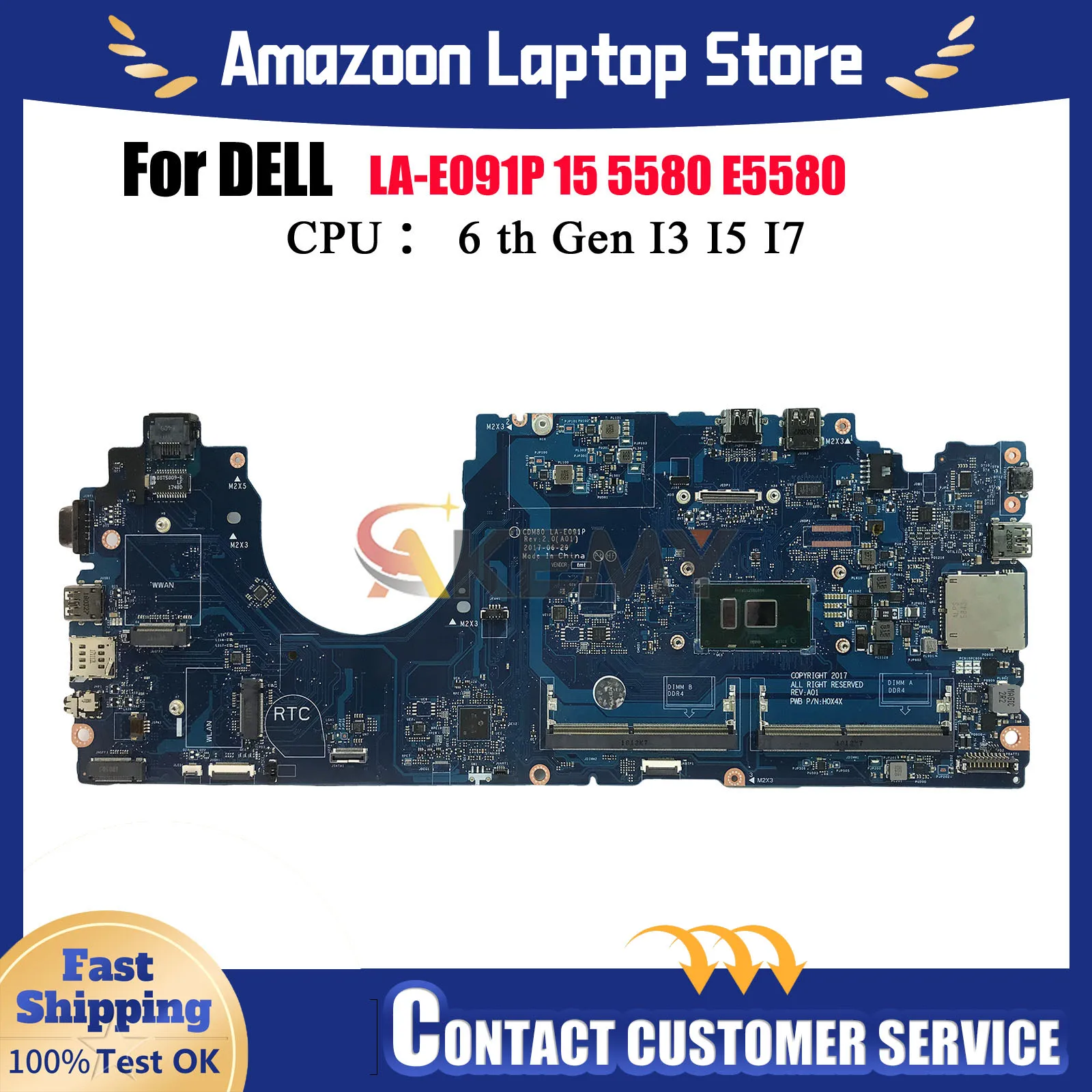 

Dell Latitude 5580 Notebook Motherboard LA-E091P for Dell, With Intel i3 i5 i7 6th Generation CPU 00C098 100% Test OK