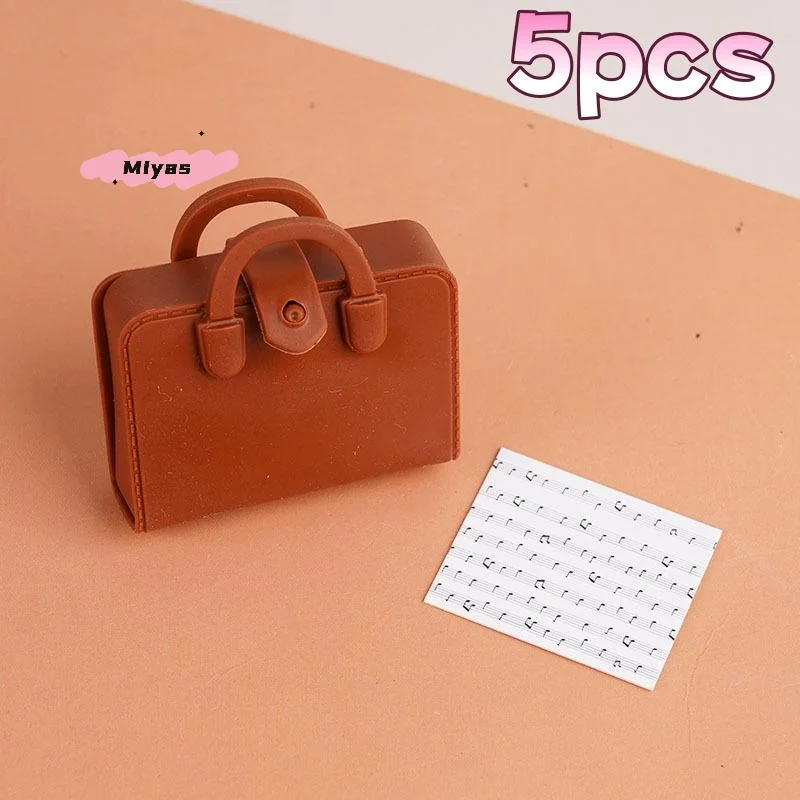 5Pcs Mini Dolls Handbag School Bag Music Score Simulated 1/12 Scale Dollhouse Clothes Accessories Study Decoration Model Toys