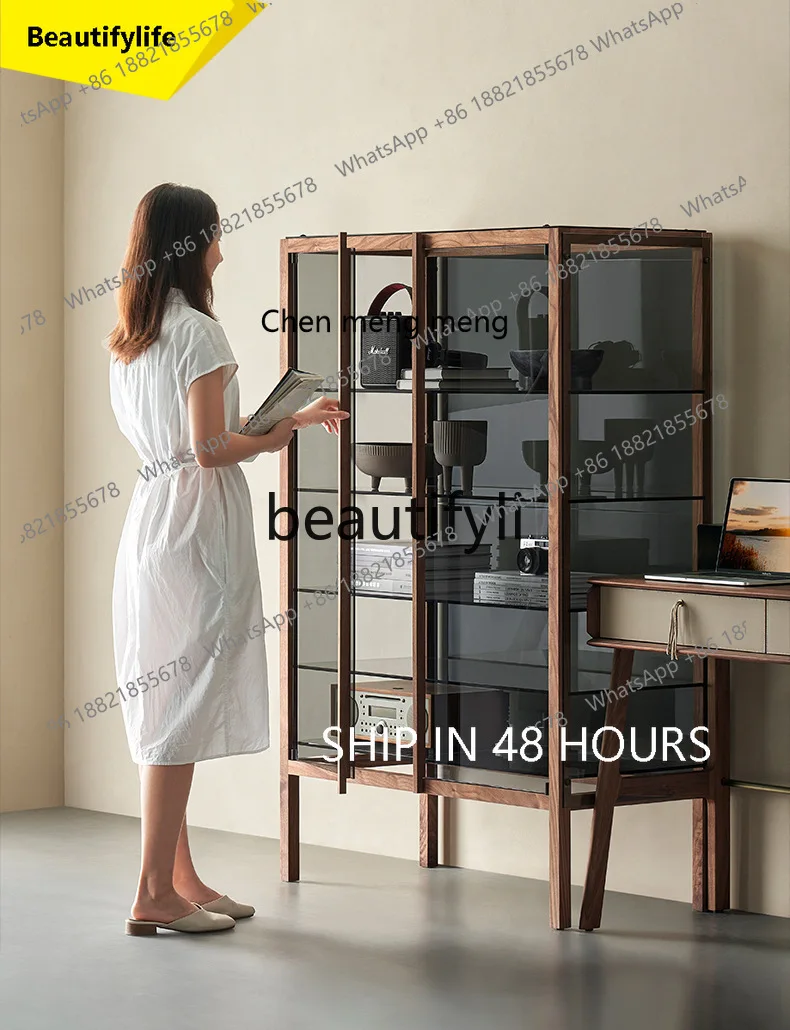 

CC Decorative cabinet Tempered glass wine cabinet North American black walnut designer side storage cabinet