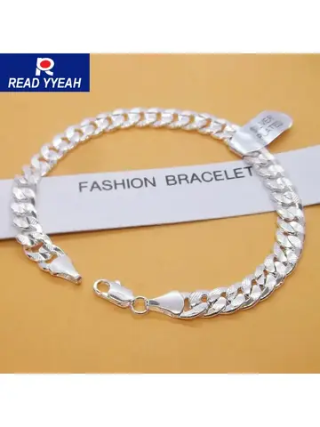 Fashion Hot 925 Silver Bracelet 6mm 18/19/20cm Flat Side Chain Lobster Clasp For Woman Man Wedding Engagement Jewelry Gift