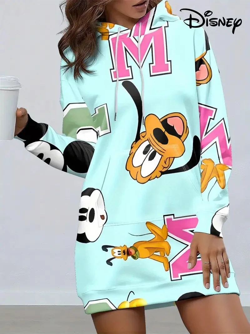 عيد الميلاد ديزني العلامة التجارية غرزة الكرتون طويل هوديي الخريف جديد البسيطة مثير فستان بأكمام طويلة الكورية أزياء أنيقة السيدات الطرف.