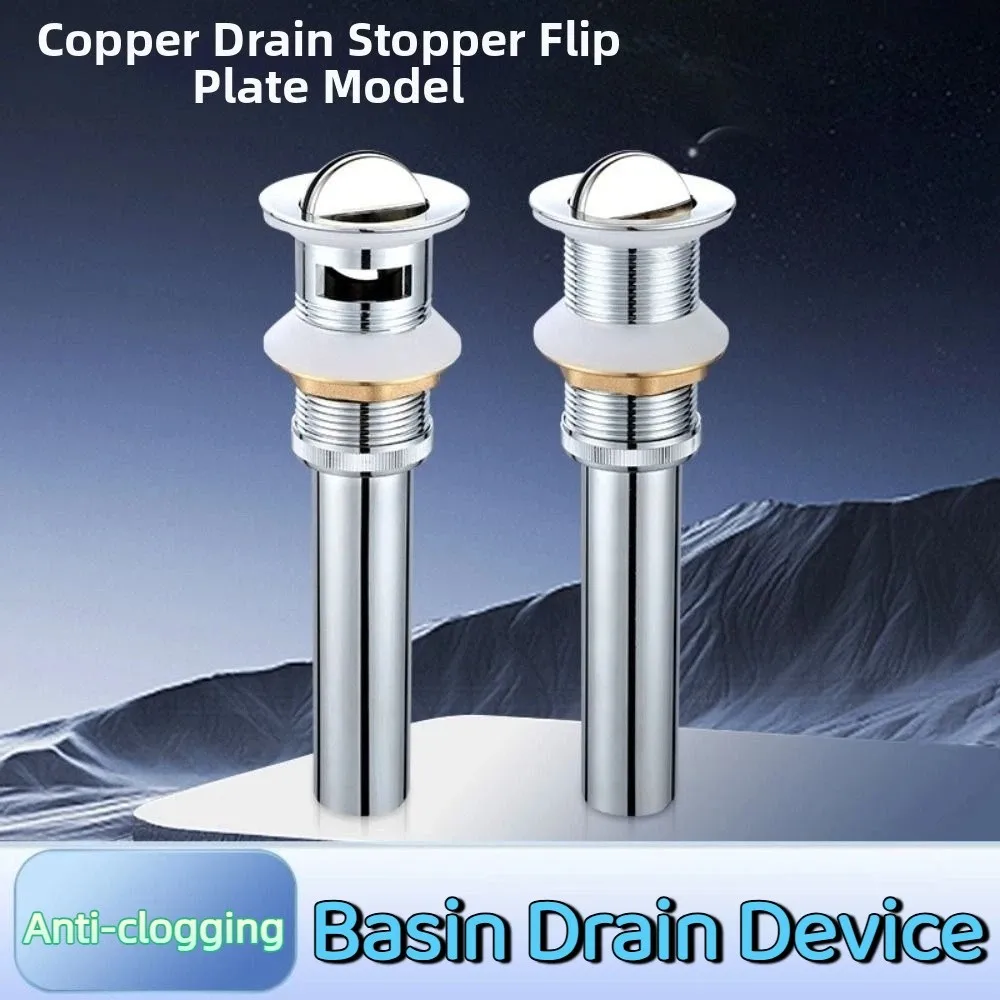 

Flip Plate Type Basin Drain Device Anti-Clogging Rust-proof Sink Strainer Rapid Drainage Copper Sink Stopper Bathroom Sink
