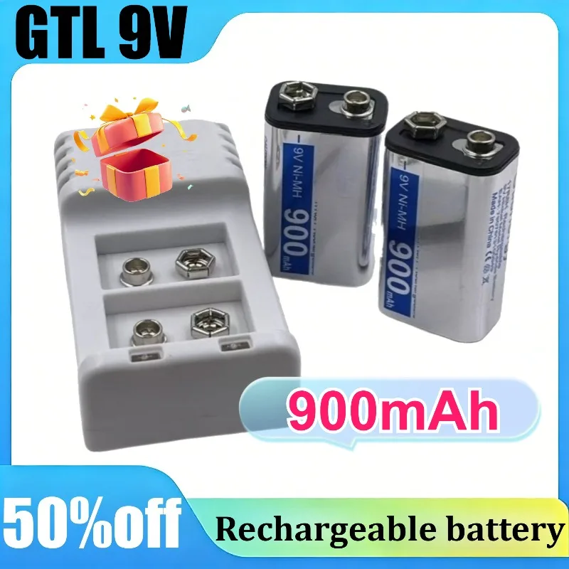

2PCS GTL 9V 900mAh 17R8H Charger Set for Wireless Microphone Multimeter Rechargeable Battery