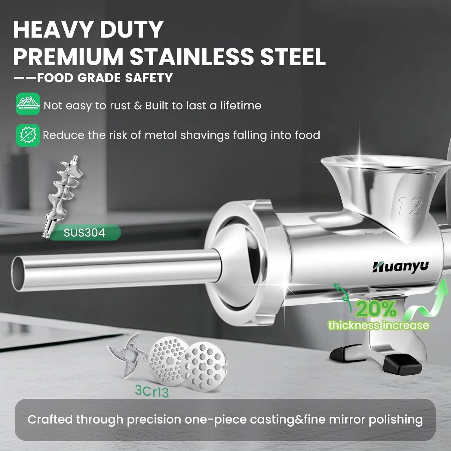 Manual Meat Grinder Stainless Steel with Sausage Biscuit Tool NO12 | Heavy Duty Hand Crank Grinding Machine Dishwasher Safe, Mul