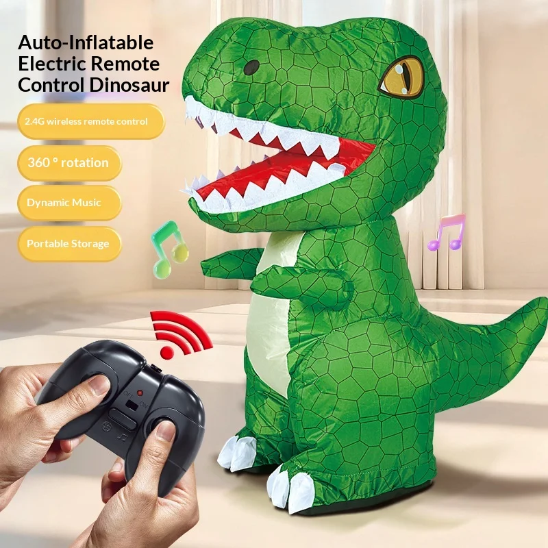 Inflatable Dinosaur Remote Control Automatic Inflation 2.4G Wireless 360° Rotation Music 62CM Large Kids Tyrannosaurus Rex Toy